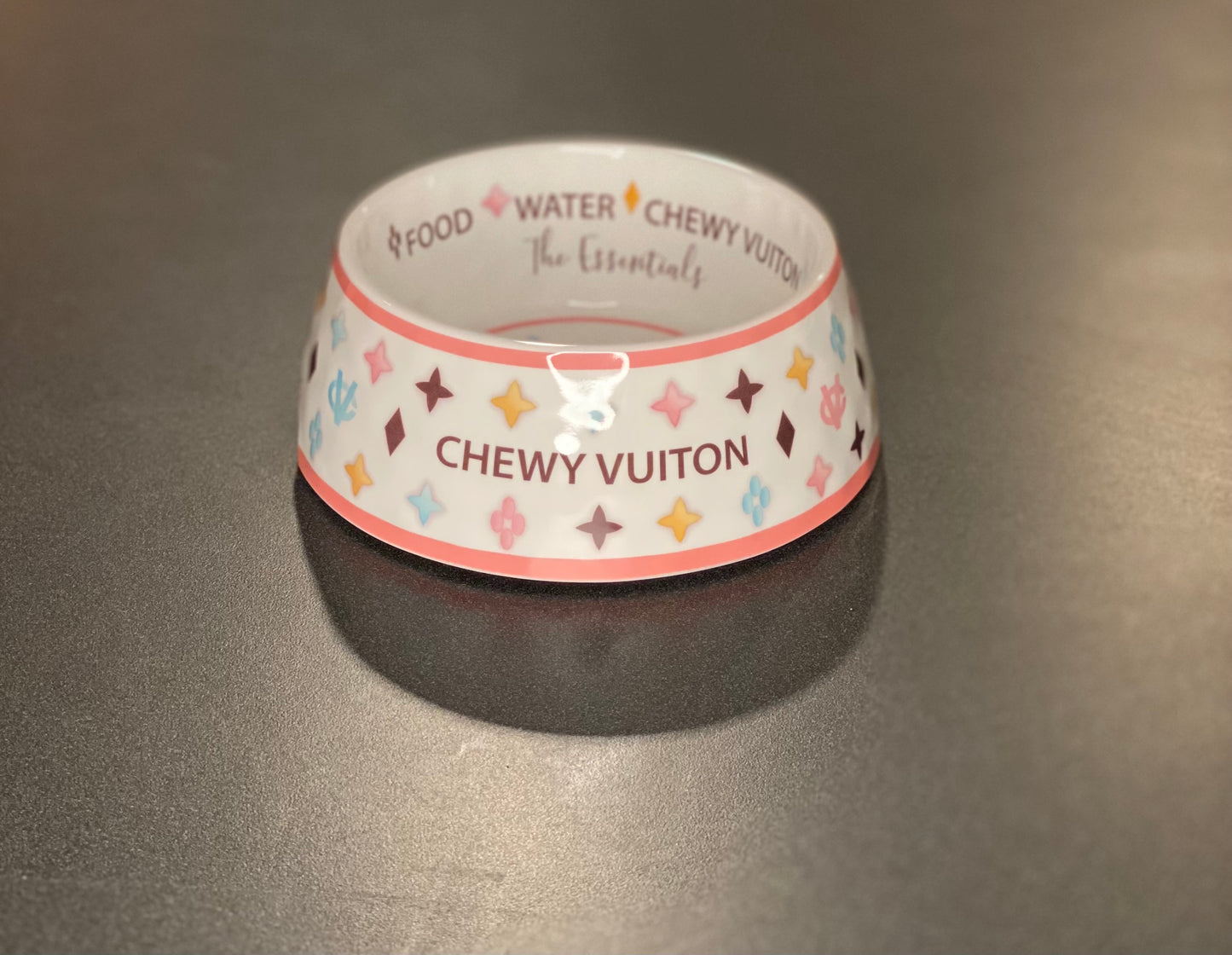 White Chewy Vuiton Bowl
