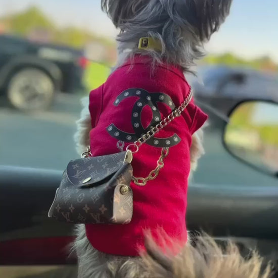 Coco  & Nova are sporting our Brown Designer Poop Bag Holder.